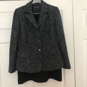 Evan Picone blue pattern and black skirt suit.